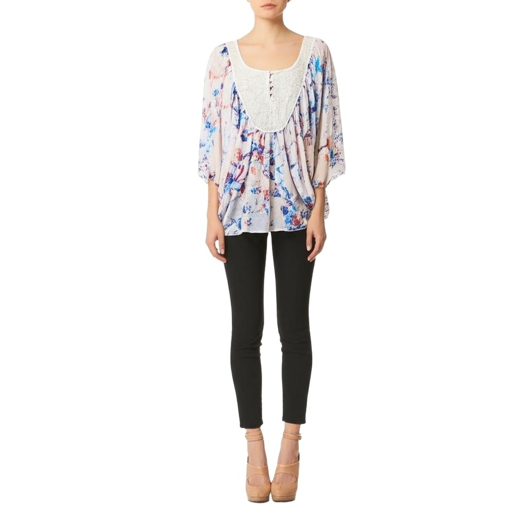 APPRAISAL Multi-Color Floral‎ Bohemian Flowy Lace Yoke Chic Blouse Womens Small